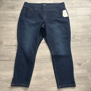 New ONE WORLD Jeans Womens Plus Size 3X Dark Blue Denim Skinny Fit Pull on Jean